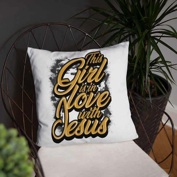 This Girl Is In Love With Jesus Gold Pillow