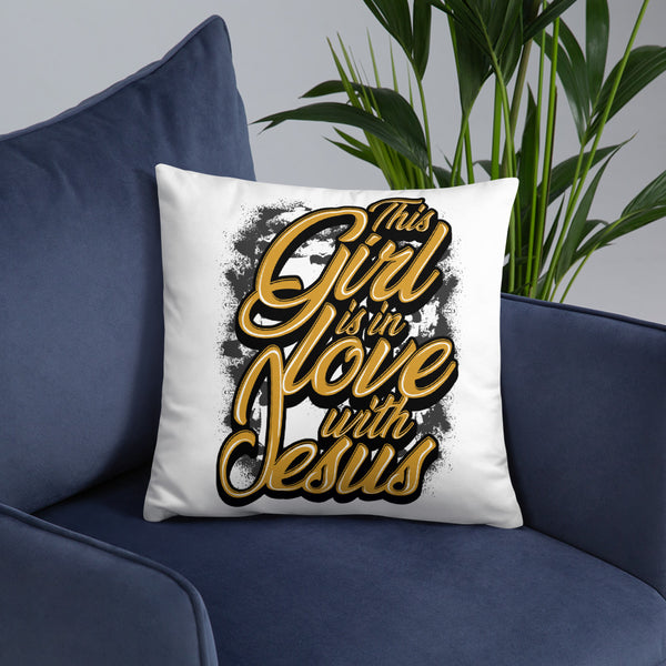 This Girl Is In Love With Jesus Gold Pillow