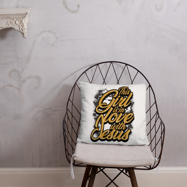 This Girl Is In Love With Jesus Gold Pillow